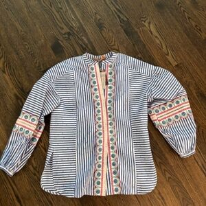 Silvia Tcherassi blue and white striped blouse with embroidered accents